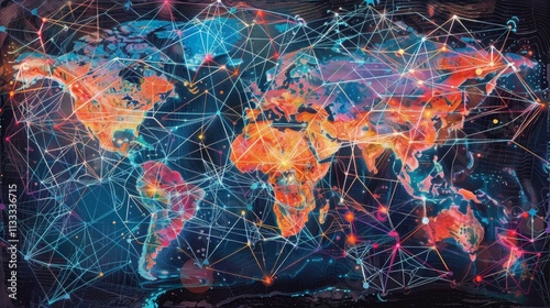 Global Network Connection Map with Digital Lines