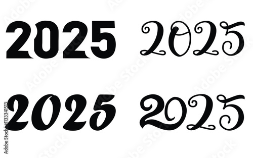 2025 Happy New Year Set - Banner, Design Template, Logo Text Sign Isolated on White Background. Vector Stock Illustration 