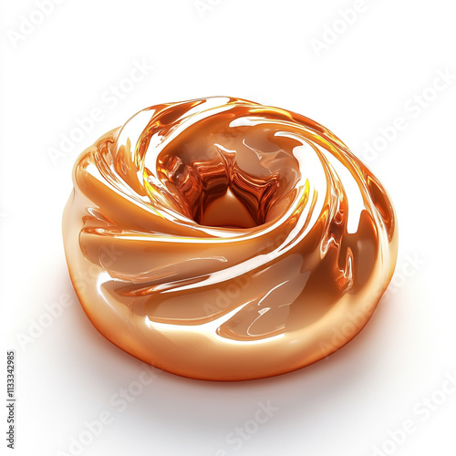 A metallic, glossy glaze coats the soft layers of a warm cinnamon roll, making it irresistible and visually appealing photo