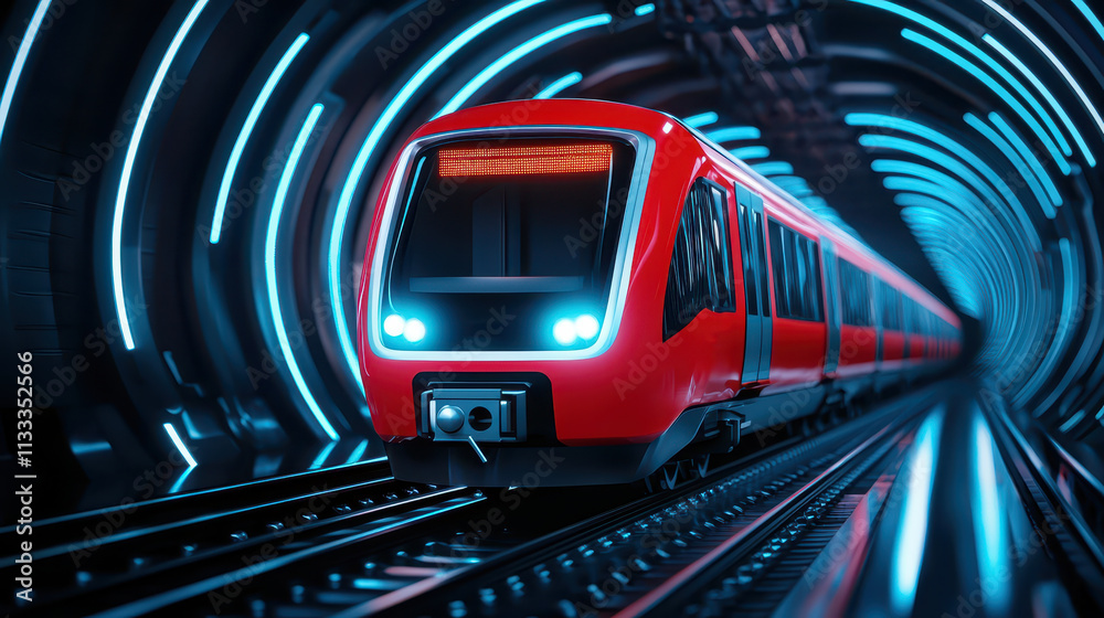 modern subway train in futuristic tunnel with vibrant blue lights modern subway train in futuristic tunnel with vibrant blue lights