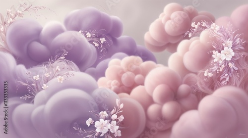  Soft pastel clouds with delicate floral accents in dreamy tones