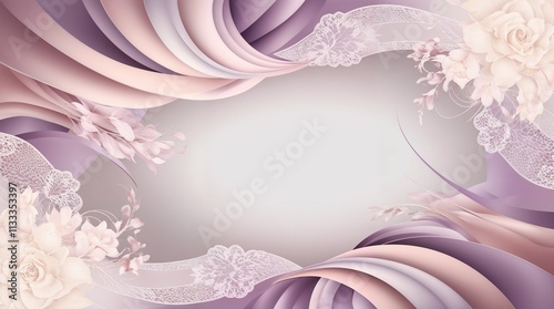  Elegant Floral Background with Soft Pink and Purple Drapes