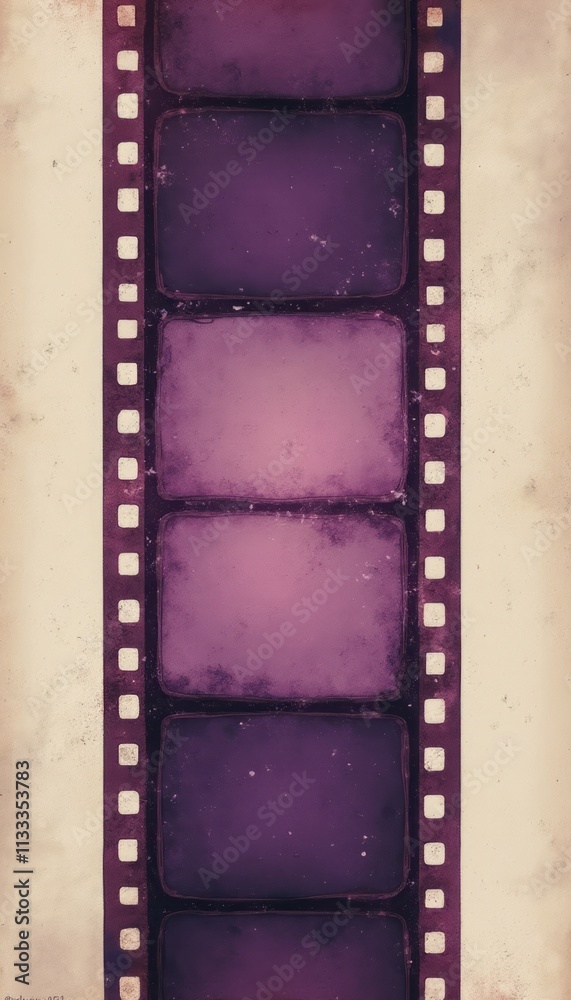 Obraz premium This artistic image features a vintage film strip, showcasing a series of blank frames in a soft purple gradient. The nostalgic design evokes a sense of creativity and imagination, perfect for