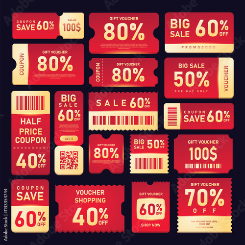Vouchers coupons and tickets Templates for promotions and discounts Vector illustration