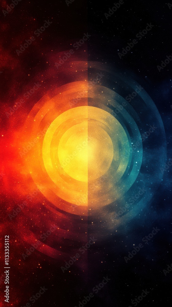 Fototapeta premium A vibrant abstract illustration depicting contrasting warm and cool colors in concentric circles.
