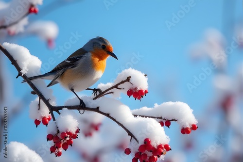 Robin Redbreast in Winter Berry Paradise