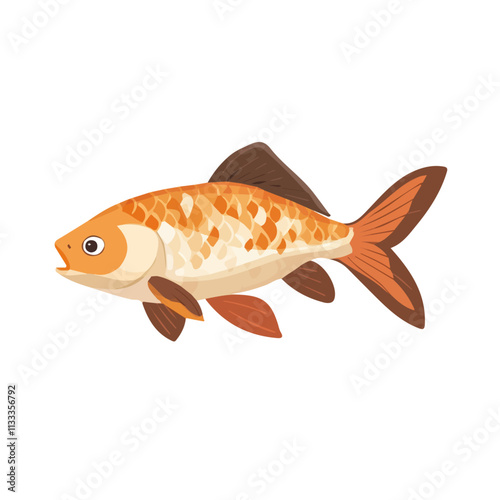 Minimalist flat illustration of a carp, featuring a clean design isolated on a white background.

