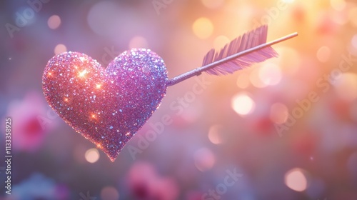 Detailed image of heartshaped arrow with gemstones floating magically photo