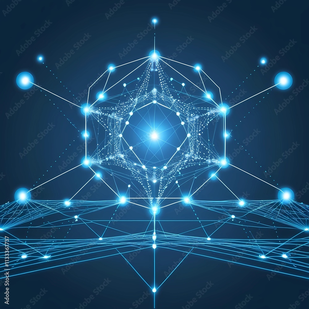Fototapeta premium blue technology futuristic dots and lines. digital connection structure. a series of vortex energy data.