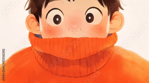 Close-up portrait of a cute child with rosy cheeks wearing an orange turtleneck sweater. photo