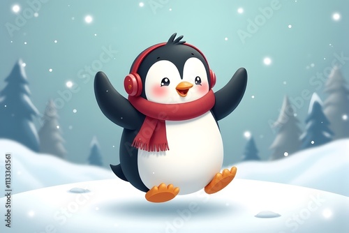 Penguin Jumping for Joy in Winter Wonderland