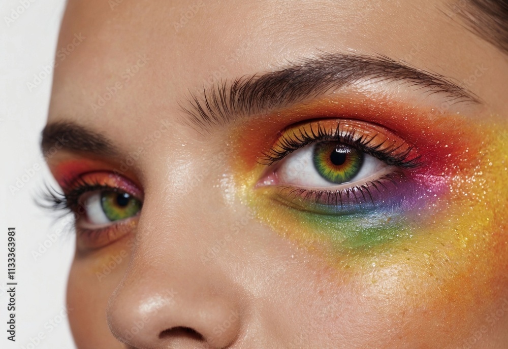 Obraz premium close-up of a female eye makeup with rainbow colors, pride