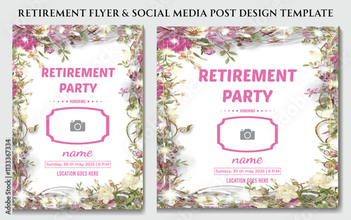 Retirement Party Invitation flyer Design Template. Set of retirement party invitation, square banner, Instagram story and a4 poster, vector illustration eps 10.