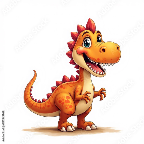 Descubre la magia y diversión con nuestro adorable dinosaurio naranja sonriente.
