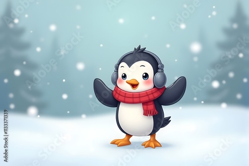 Happy Penguin in Winter Wonderland