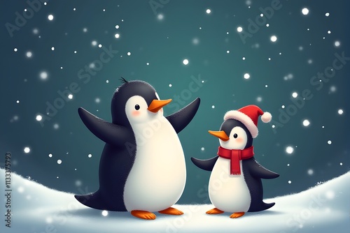 Joyful Penguins Celebrating Christmas