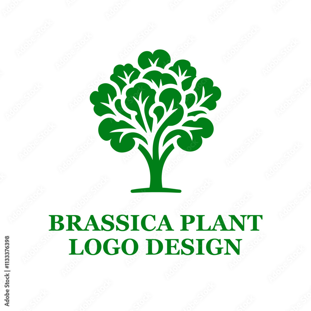 Obraz premium Green Brassica Plant Logo Design with Stylized Leaves and Fields - Eco-Friendly Branding Concept