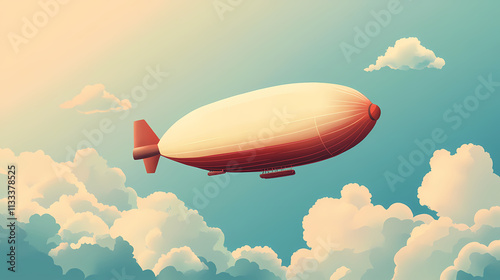 Dirigible. aerostat and balloon in sky. blimp airship in flight. Zeppelin. Illustration