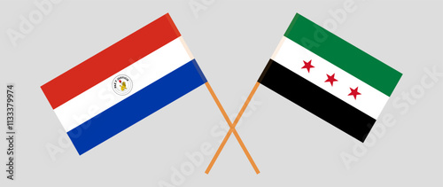 Crossed flags of Republic of Paraguay and Syria. Official colors. Correct proportion. Vector illustration.