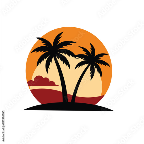 Palm Trees Silhouette Against Sunset Vector Art photo