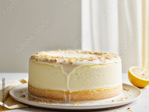 The soft texture of the lemon yoghurt cake has a hint of nutty a thin coating of almond