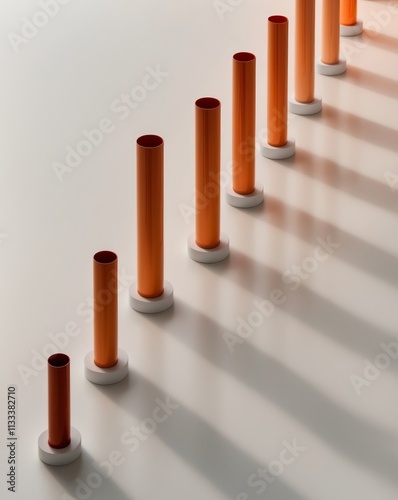 A series of orange cylinders are arranged in a line photo