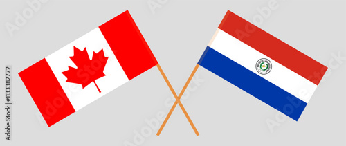 Crossed flags of Canada and Republic of Paraguay. Official colors. Correct proportion. Vector illustration