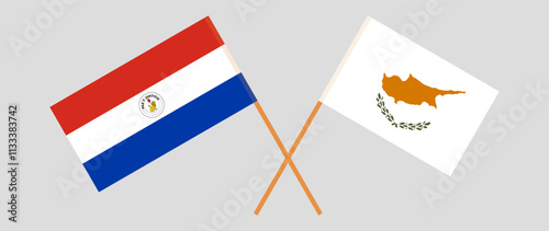 Crossed flags of Republic of Paraguay and Cyprus. Official colors. Correct proportion. Vector illustration