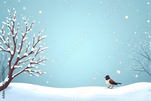 Bird in Snowy Winter Landscape