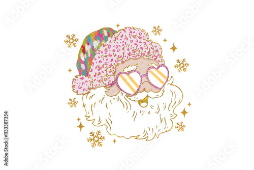 Pink Glitter Christmas Santa Sublimation Design photo