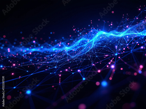 Network, Connections, Glowing, Dots, Lines, Nodes, Digital, Technology, Futuristic, Web, Internet, Data, Information, Cyberspace, Abstract, Background, Neon, Bright, Dark, Contrast, Modern, Innovative