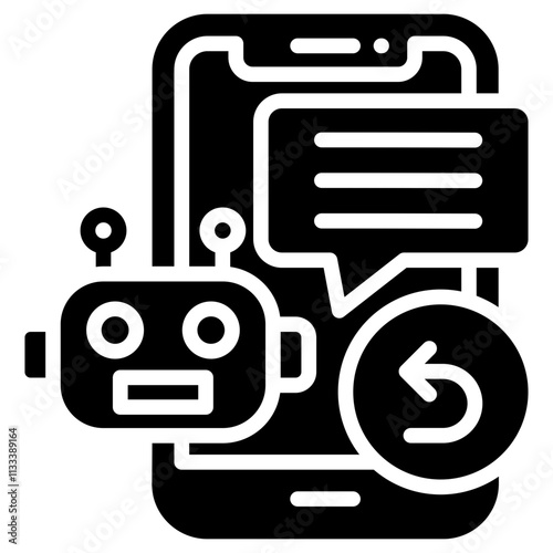 Solid Black Filled Bot Reply vector contact us communication glyph icon