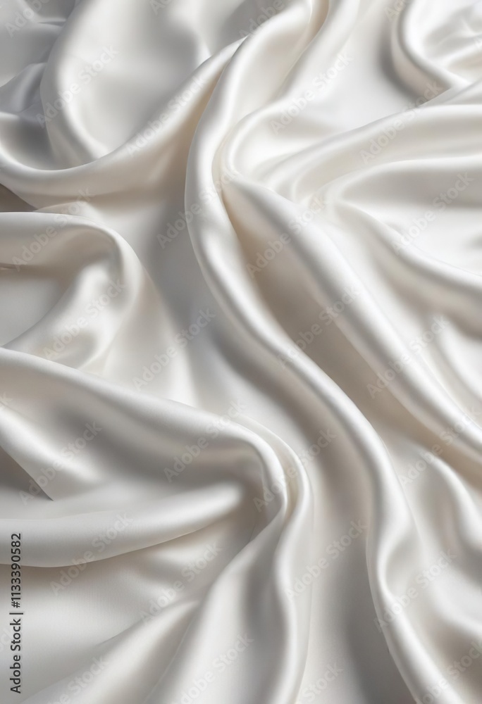 Obraz premium Glistening white silk satin textile with gentle waves, background, glistening, waves, satin