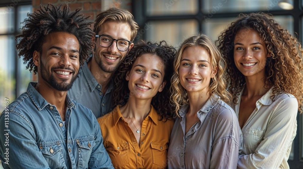 Fototapeta premium A diverse group of business people smiling at the camera in an office.