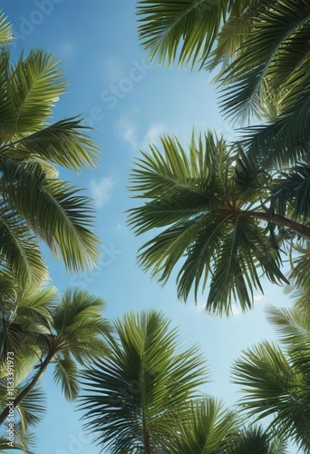 Wallpaper Mural Exotic tropical palm leaves against a clear blue sky, vibrant, tropical, greenery Torontodigital.ca