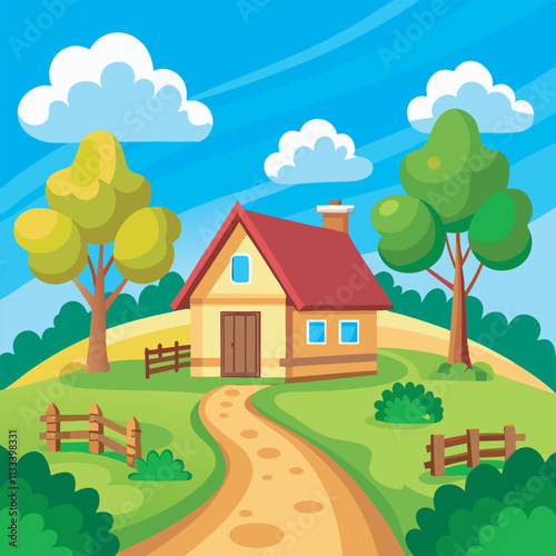 vector illustration of a tranquil rural scene