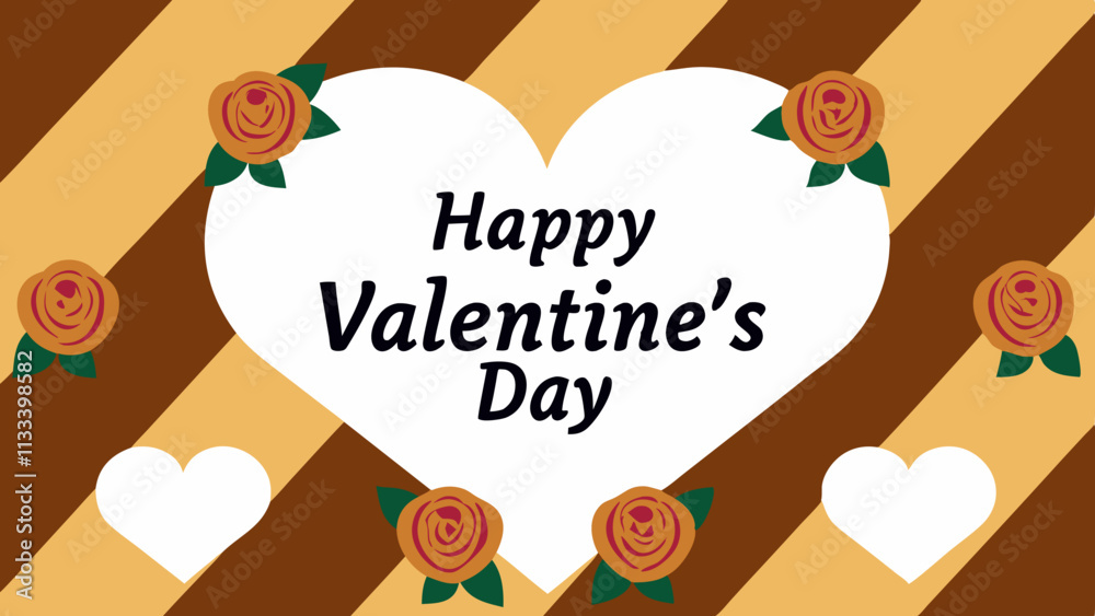 Happy Valentine's day, harts and roses, vintage design, retro card illustration