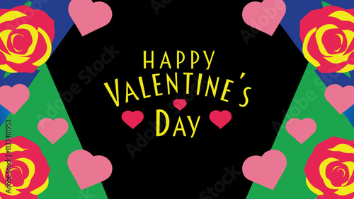 Obraz na płótnie Happy Valentine's day, hearts and roses, vintage design, retro card illustration w salonie