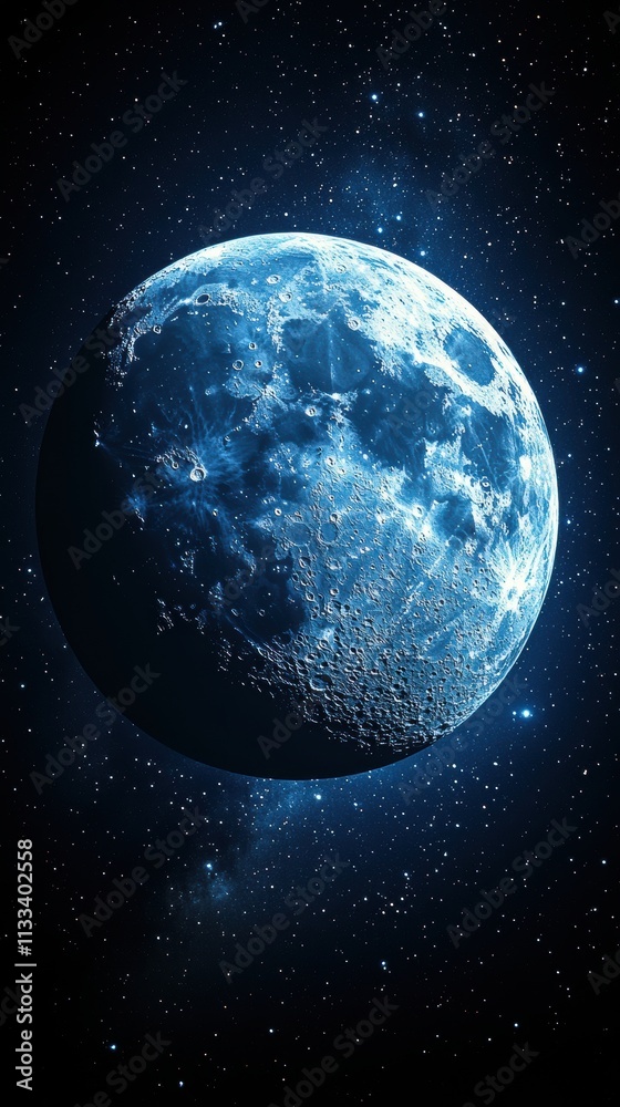 Fototapeta premium A vibrant blue moon set against a starry background, evoking a sense of wonder.