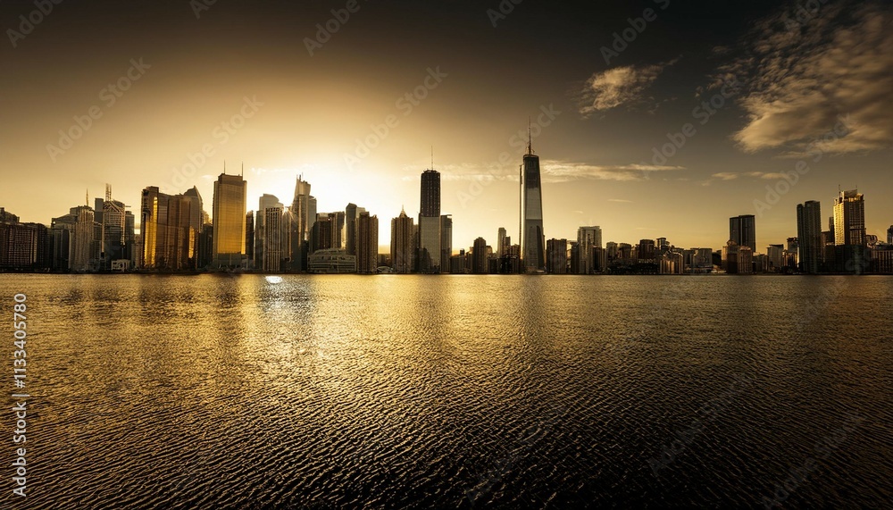 Obraz premium a city skyline black and gold golden hour minimal elegant