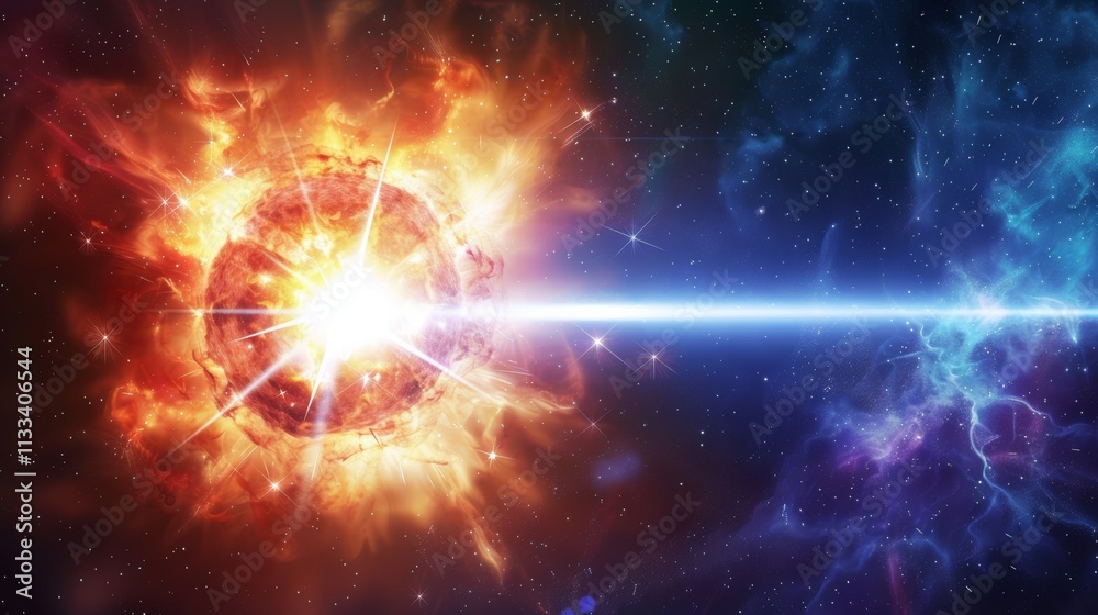 Fototapeta premium Pulsar Star Emitting Bright Radiation in a Vast Outer Space Nebula Scene