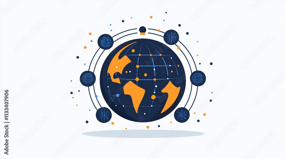 Obraz premium Global network connection, worldwide data, digital sphere.