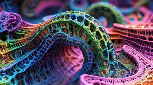 Rainbow Fractal Landscape: A Psychedelic Digital Art
