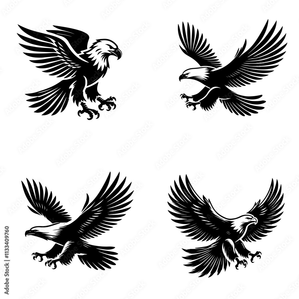 Obraz premium Clean vector silhouette of eagle isolated on white background. 
