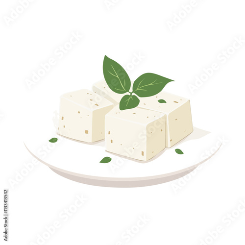 Minimalist flat illustration of tofu, featuring a clean design isolated on a white background.