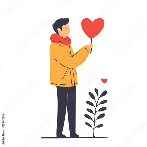 Valentine-themed flat illustration with minimalist design, featuring love symbols isolated on a white background.