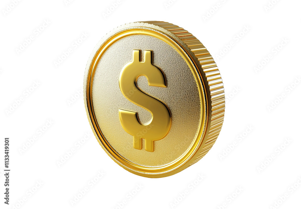 3D icon of a golden coin white background 3D icon of a golden coin white background