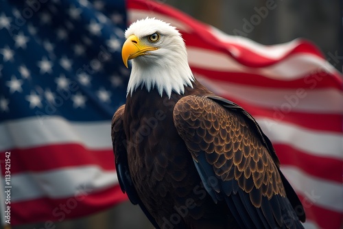 Eagle with American Flag in the Background