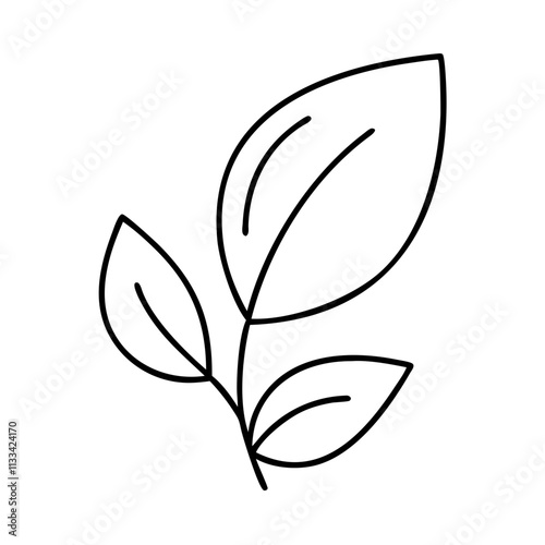 A simple and clean line art drawing of a plant with three leaves, designed in a minimalistic black outline style 