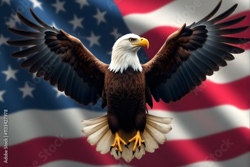 Bald Eagle with American Flag Background